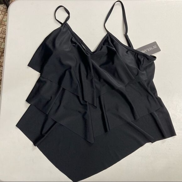 IN’VOLAND Women’s Black Swimsuit Top, Asymmetrical Hem Padded Size 18W New - Picture 11 of 12